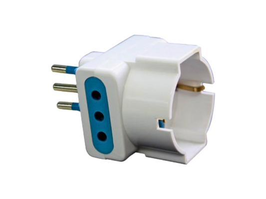 adattatore 220V blu 2P+T 10A a doppia presa bipasso e schuko
