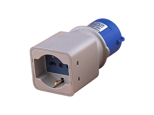 adattatore 220v da spina CEE 2P+T a bipasso/schuko